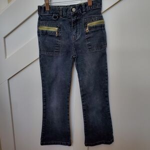 Zippered pocket stretch wide leg jeans